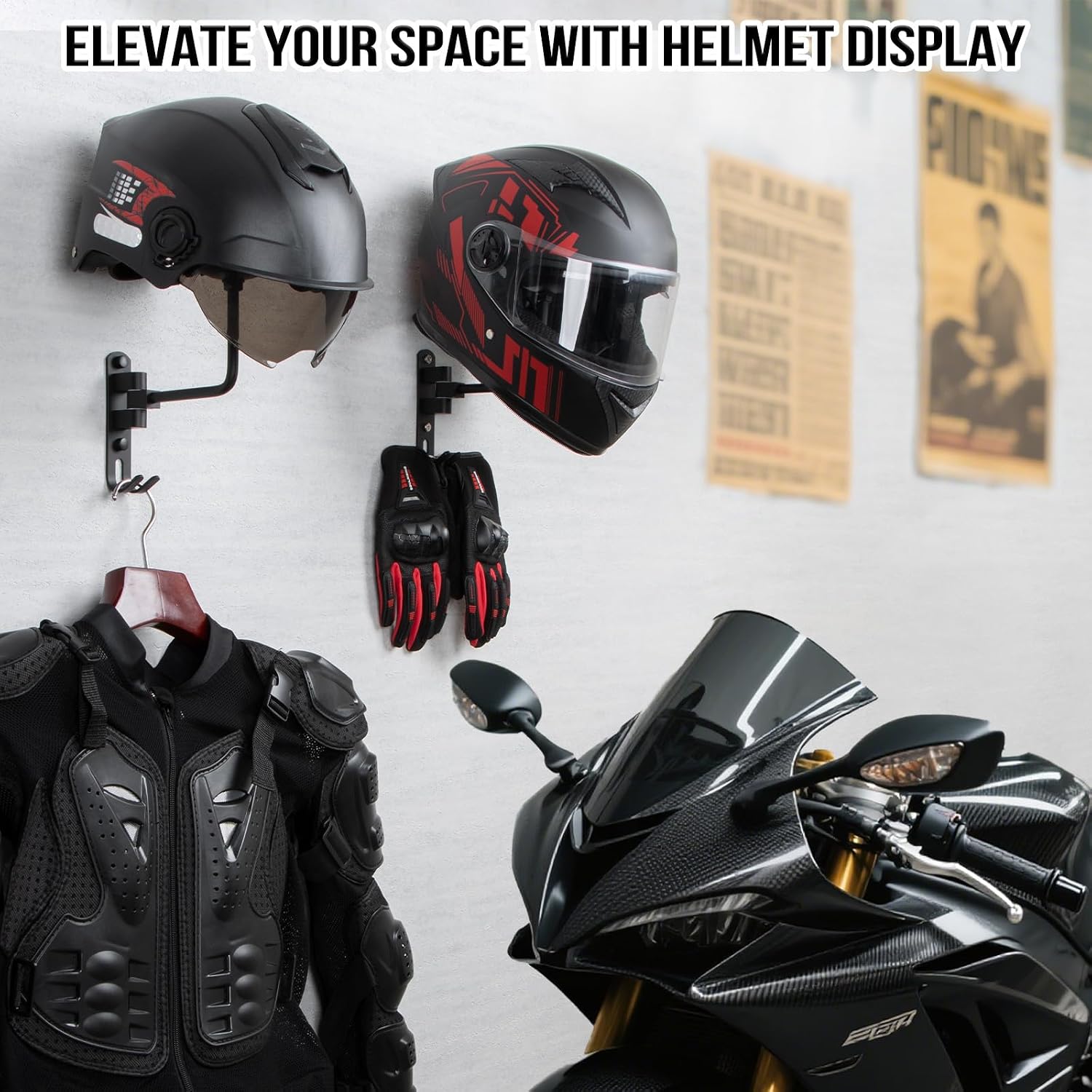 180 °   회전식 벽걸이형 오토바이 헬멧 홀더 (자 - Cycling Gear Wall Hanger 리뷰 및 가격
