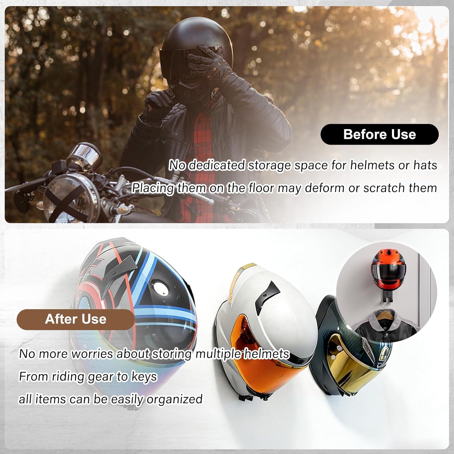 오토바이 헬멧 홀더 벽걸이, 자전거, 축구, 스키 장비 - Cycling Gear Wall Hanger 리뷰 및 가격
